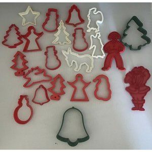 Vintage Christmas Theme Set 22 Plastic Cookie Cutters Sugar Holiday Santa Angel